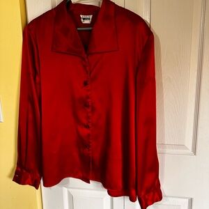 Leslie Fay Vibrant Red Satin Top